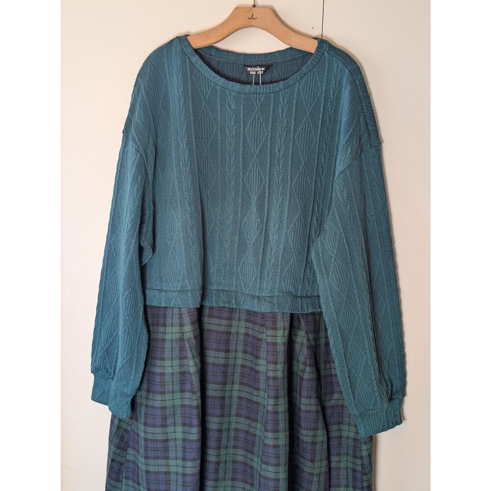 Bloomchick Green Sweater Plaid Dress 3XL - Picture 13 of 14